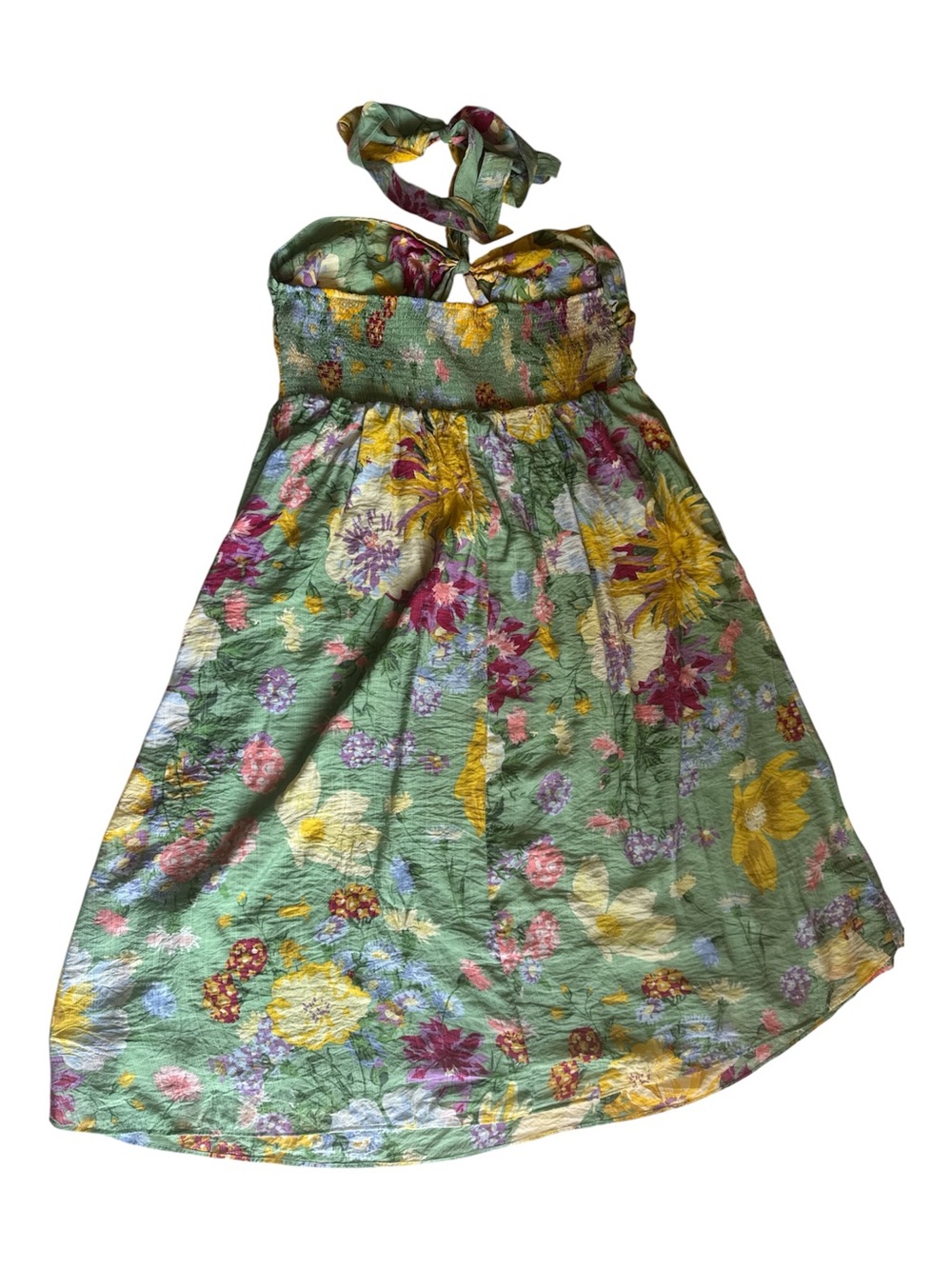 H&M Green Floral Strapless Dress with Bow Accent